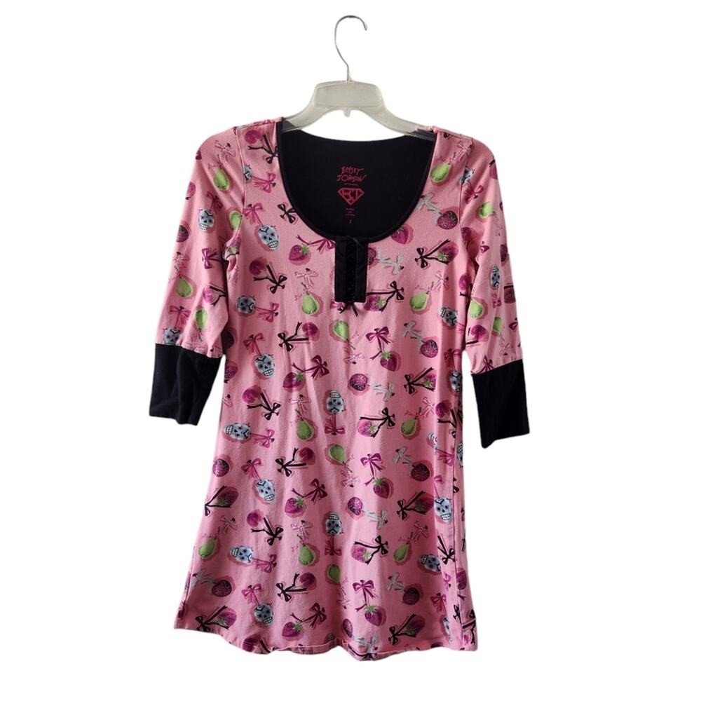 Betsey Johnson Nightgown Skulls Bows Small Halloween Pink Black Pajamas